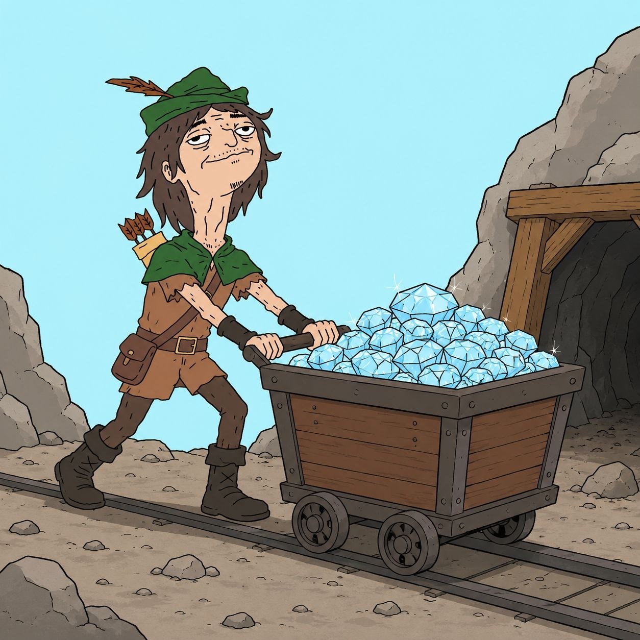 Vladhood pushing a cart of diamonds from a mine